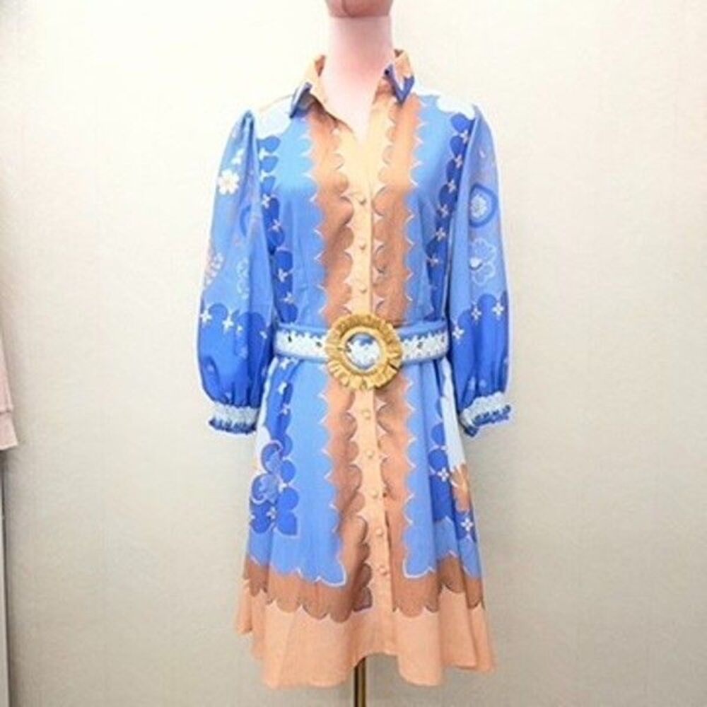 Ave The Label Long Sleeve Blue Moon Retro Print Angelica Dress Womens Size 10